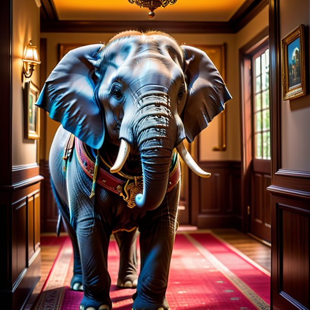 Pic of a elephant in a belt in the house