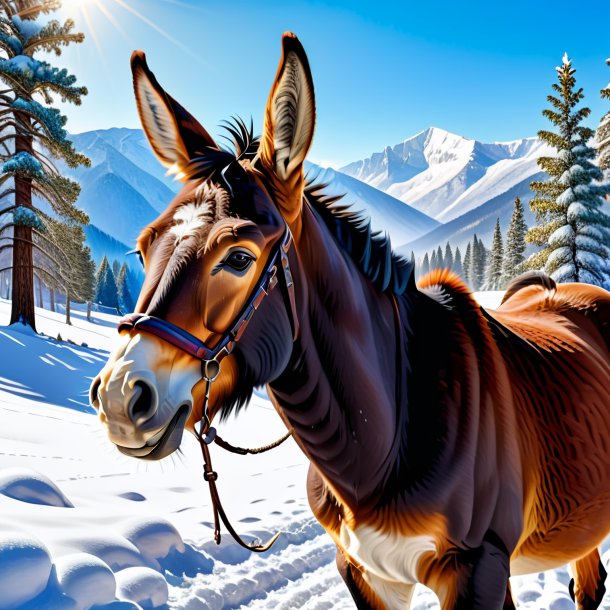 Image of a smiling of a mule in the snow