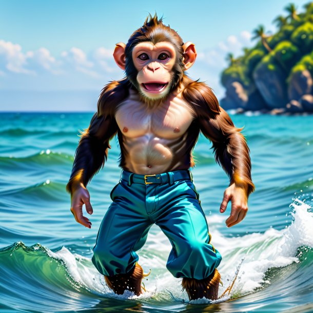 Image of a monkey in a trousers in the sea