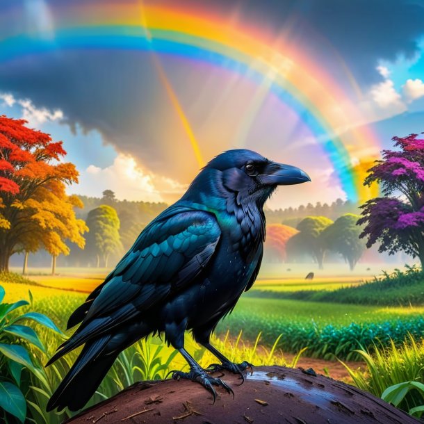 Picture of a resting of a crow on the rainbow