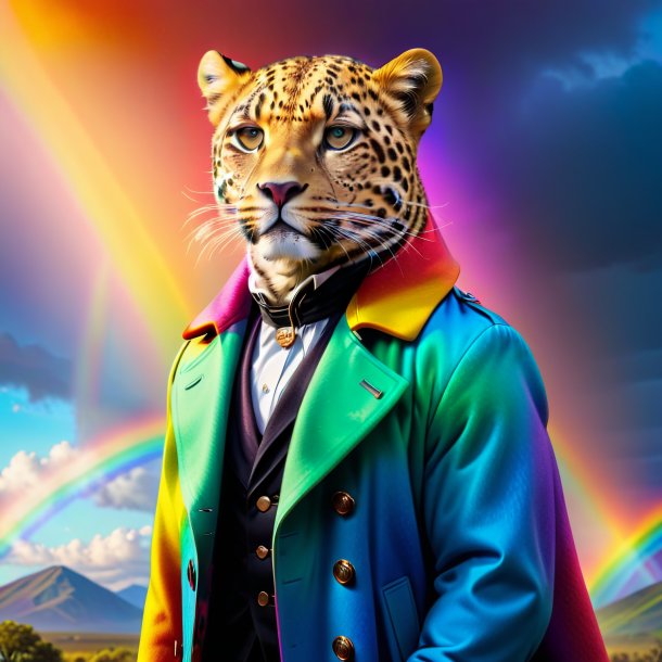 Imagen de un leopardo en un abrigo en el arco iris