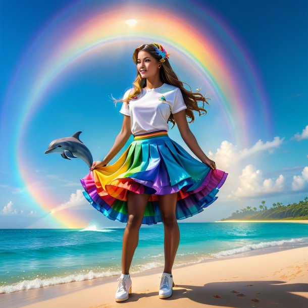 Picture of a dolphin in a skirt on the rainbow