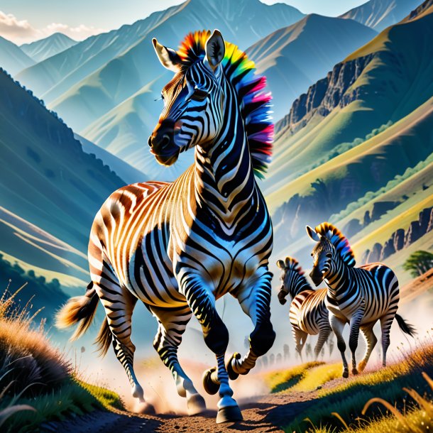 Photo of a dancing of a zebra in the mountains