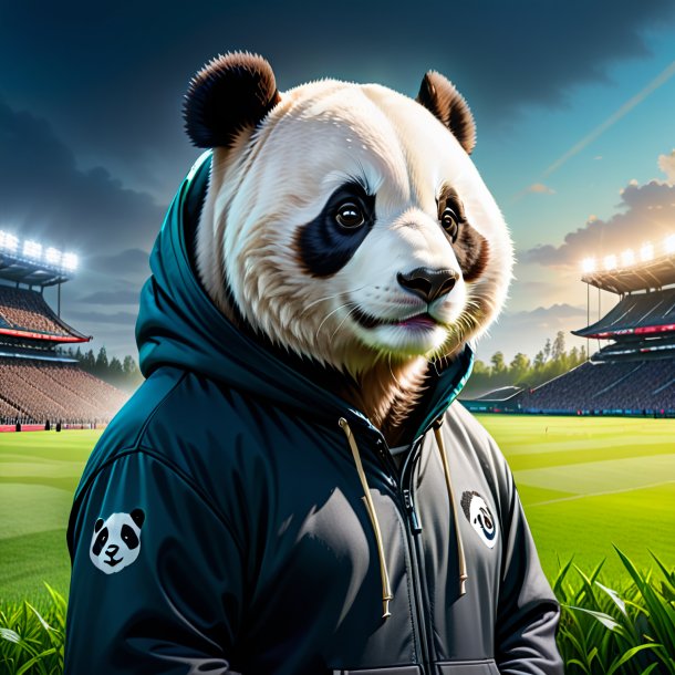 Drawing of a giant panda in a hoodie on the field