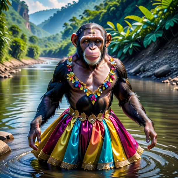 Foto de un chimpancé en un vestido en el río