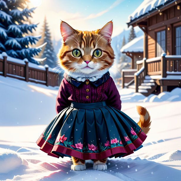 Drawing of a cat in a skirt in the snow