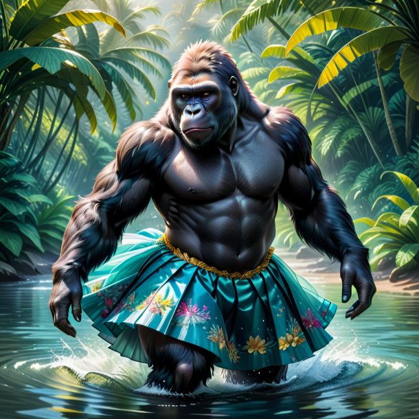 Drawing of a gorilla in a skirt in the water