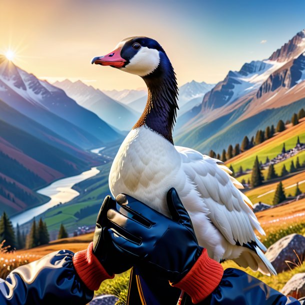 Pic of a goose in a gloves in the mountains