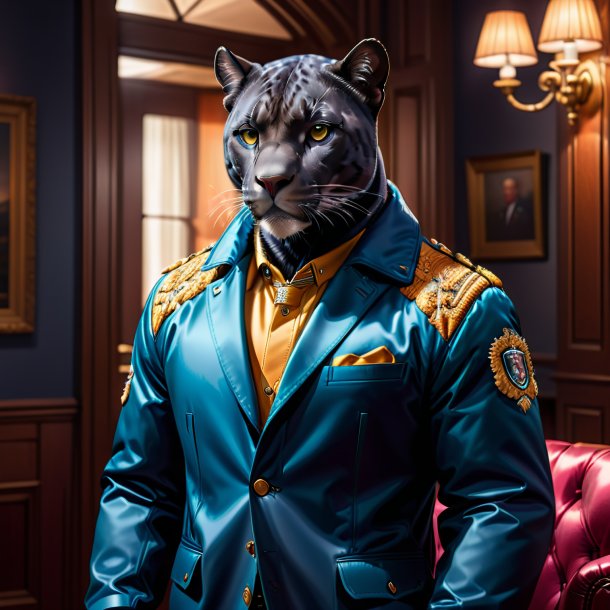 Illustration of a panther in a jacket in the house