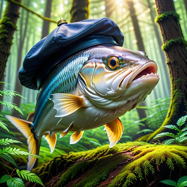 Photo of a haddock in a cap in the forest