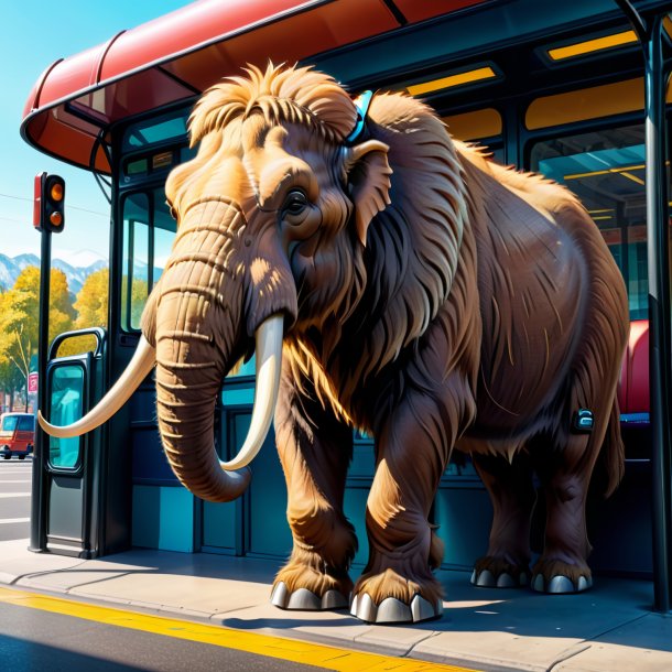 Drawing of a mammoth in a shoes on the bus stop