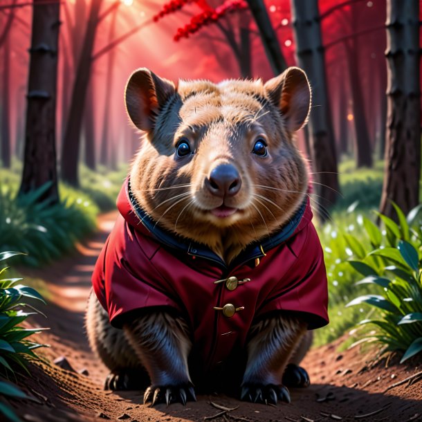 Foto de un wombat en un abrigo rojo