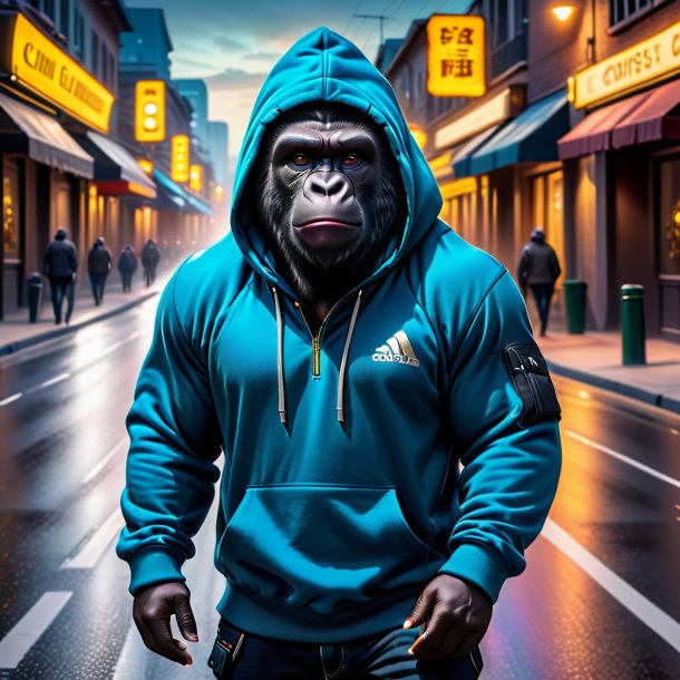 Image of a gorilla in a hoodie on the road