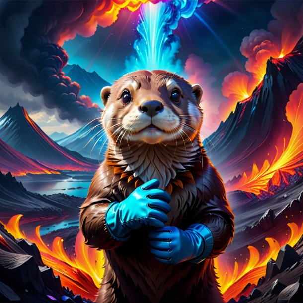 Drawing of a otter in a gloves in the volcano