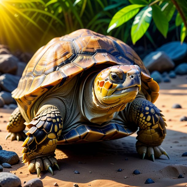 Foto de una tortuga amarilla que bebe