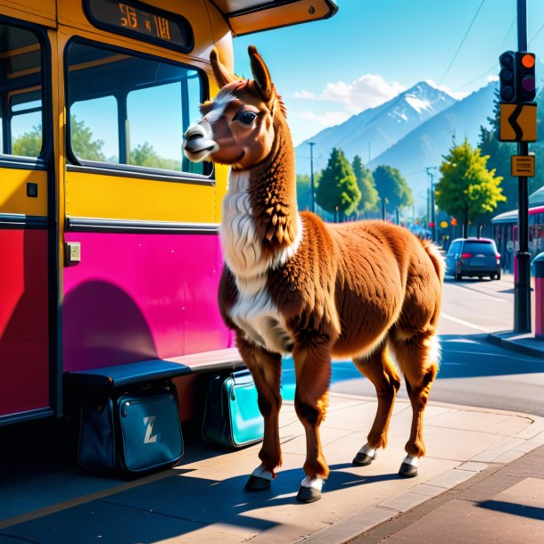 Picture of a llama in a shoes on the bus stop