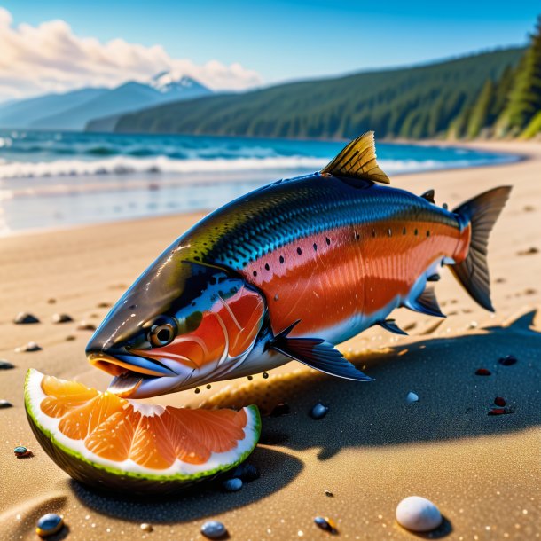 Image of a drinking of a salmon on the beach