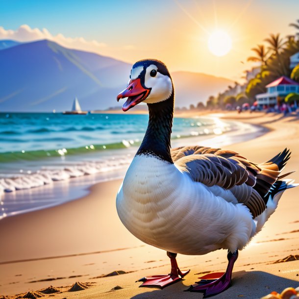 Retrato, de, um, sorrindo, um, ganso, praia