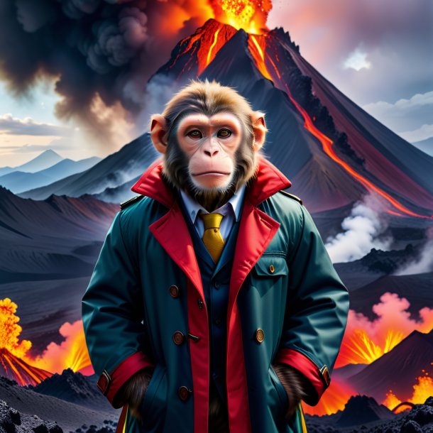 Photo of a monkey in a coat in the volcano