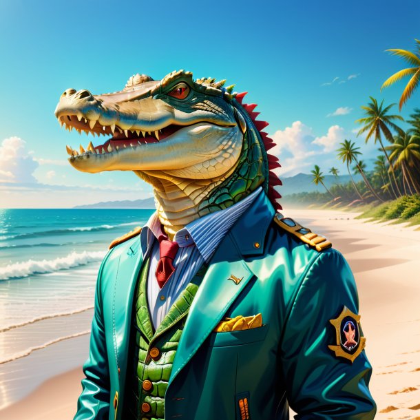 Illustration of a crocodile in a jacket on the beach