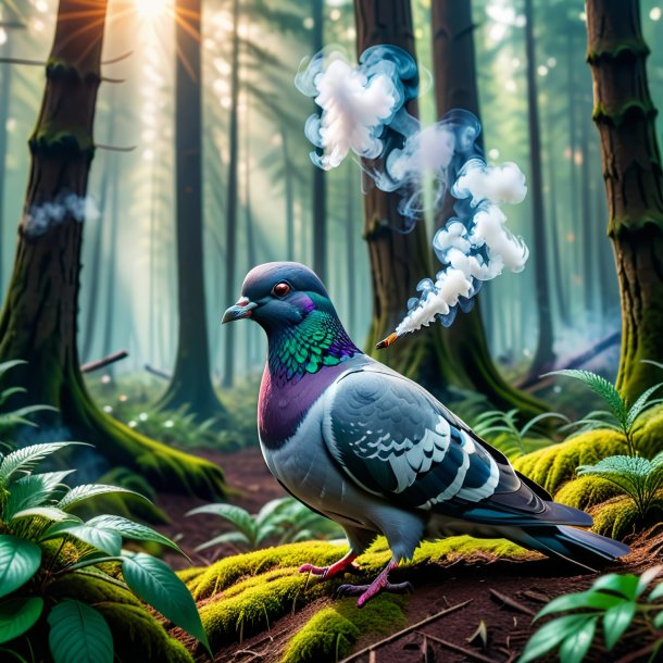 Picture of a smoking of a pigeon in the forest