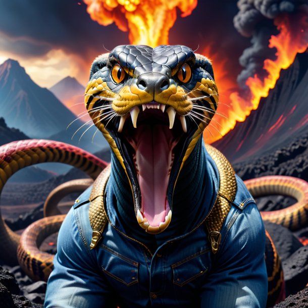 Picture of a king cobra in a jeans in the volcano