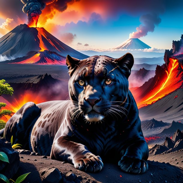 Pic of a resting of a panther in the volcano