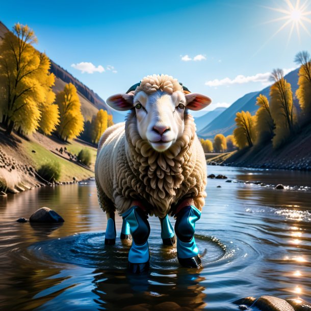 Image of a sheep in a gloves in the river