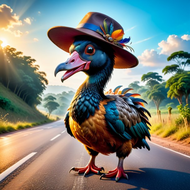 Photo d'un dodo dans un chapeau sur la route