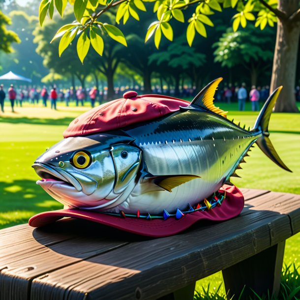 Foto de un atún en una gorra en el parque