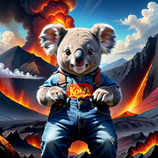 Drawing of a koala in a jeans in the volcano