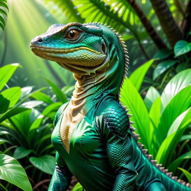 De um lagarto monitor em um vestido verde