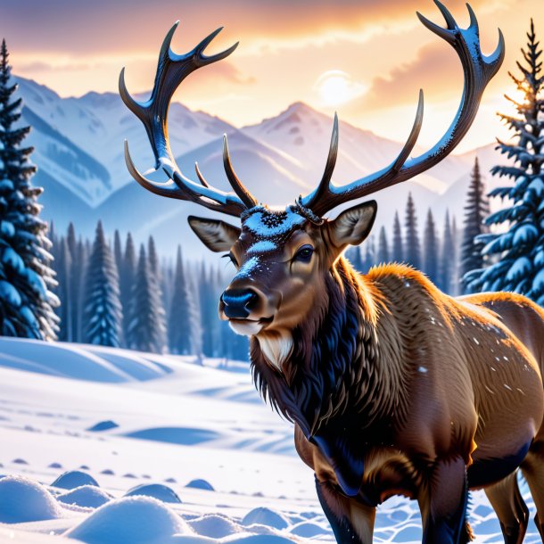 Picture of a elk in a gloves in the snow