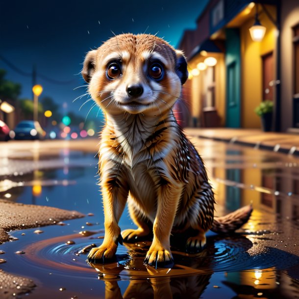 Illustration of a meerkat in a shoes in the puddle