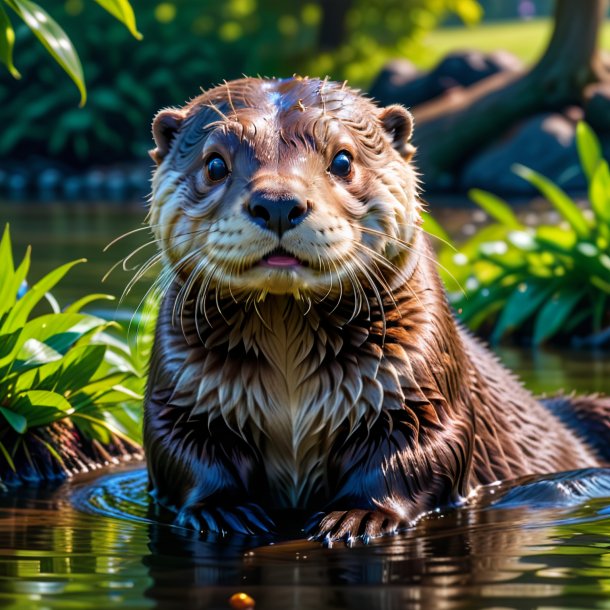 Foto de una bebida de una nutria en el parque