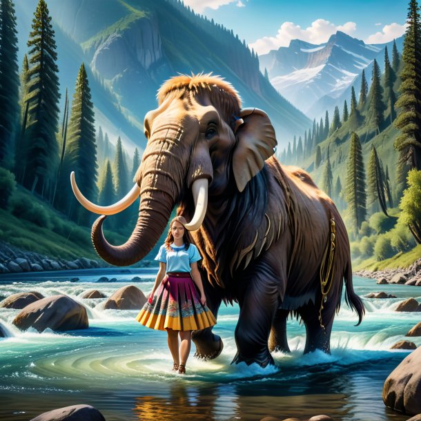 Image of a mammoth in a skirt in the river