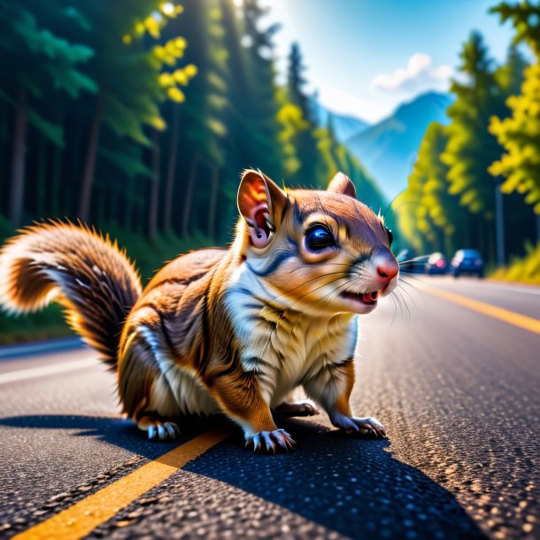 Photo d'un repos d'un écureuil volant sur la route