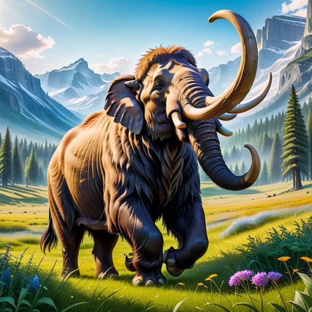 Image of a playing of a mammoth in the meadow