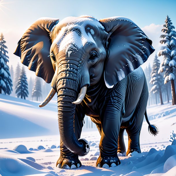 Foto de un elefante en guantes en la nieve