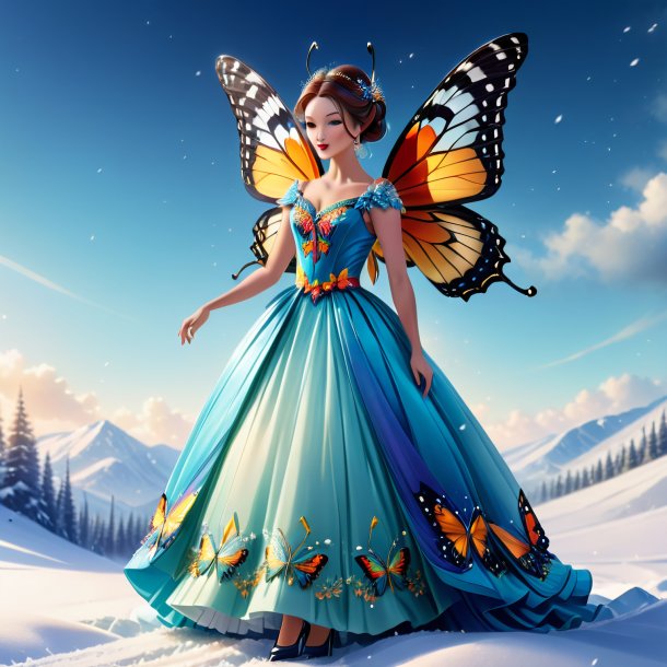 Ilustración de una mariposa en un vestido en la nieve