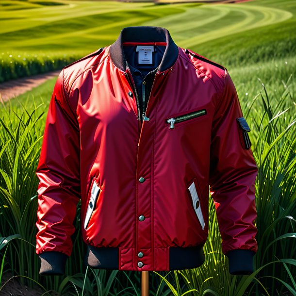 Pic d'une veste rouge de l'herbe