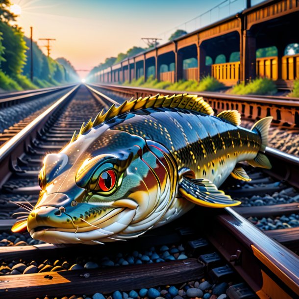 Image of a sleeping of a pike on the railway tracks