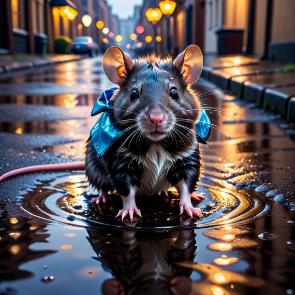 Pic of a rat in a gloves in the puddle