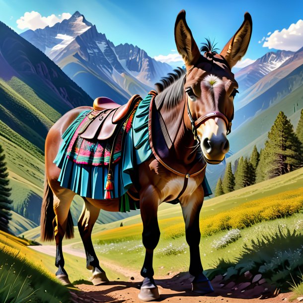 Image of a mule in a skirt in the mountains