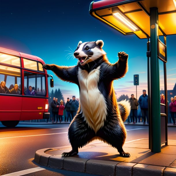 Image of a dancing of a badger on the bus stop