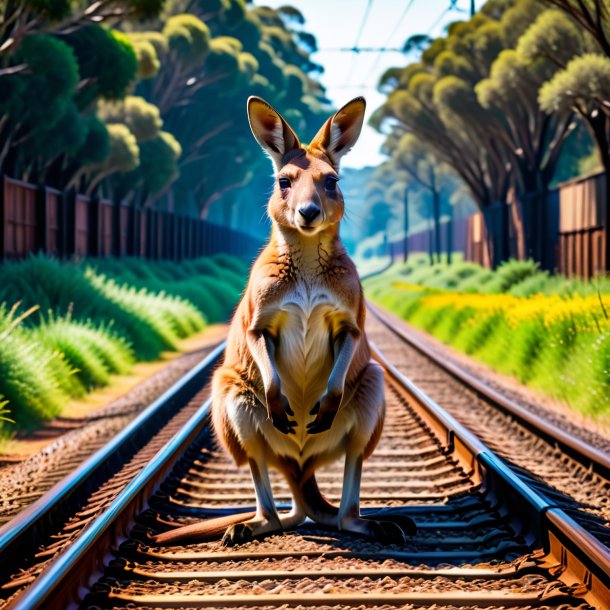 Pic of a swimming of a kangaroo on the railway tracks