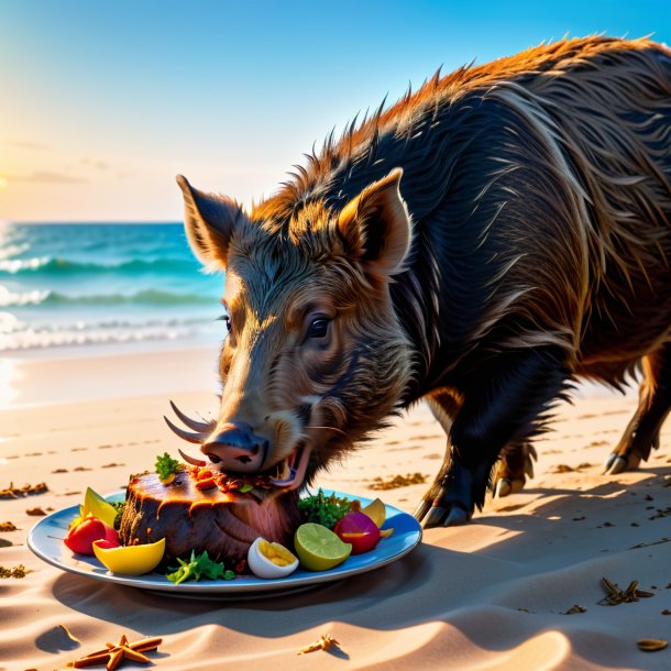 Photo d'un repas de sanglier sur la plage