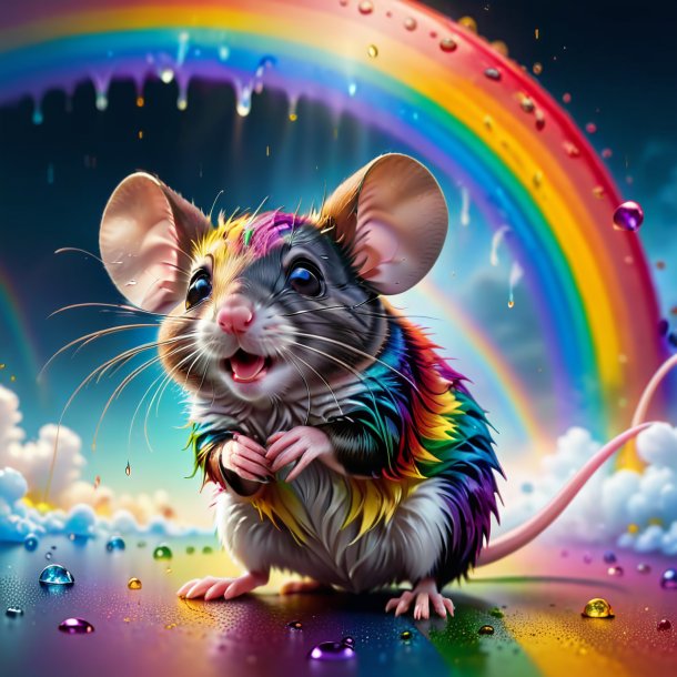 Picture of a crying of a mouse on the rainbow