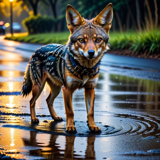 Foto de um chacal em um cinto na poça