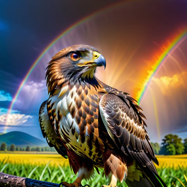 Pic d'une colère d'un faucon sur l'arc-en-ciel